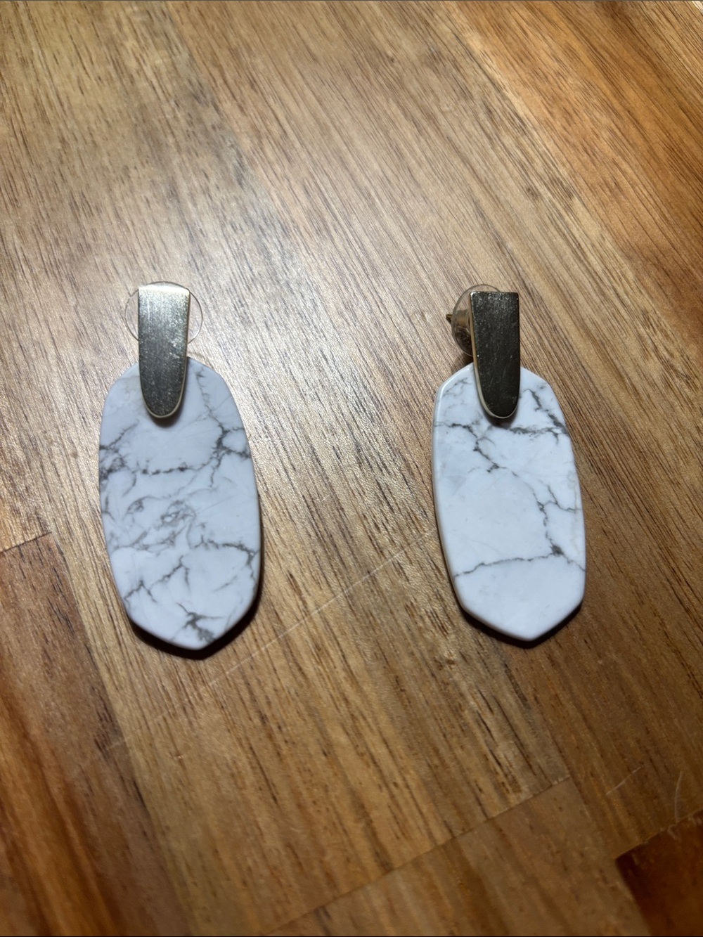 Kendra Scott White Marble Drop Earrings with Gold Accents